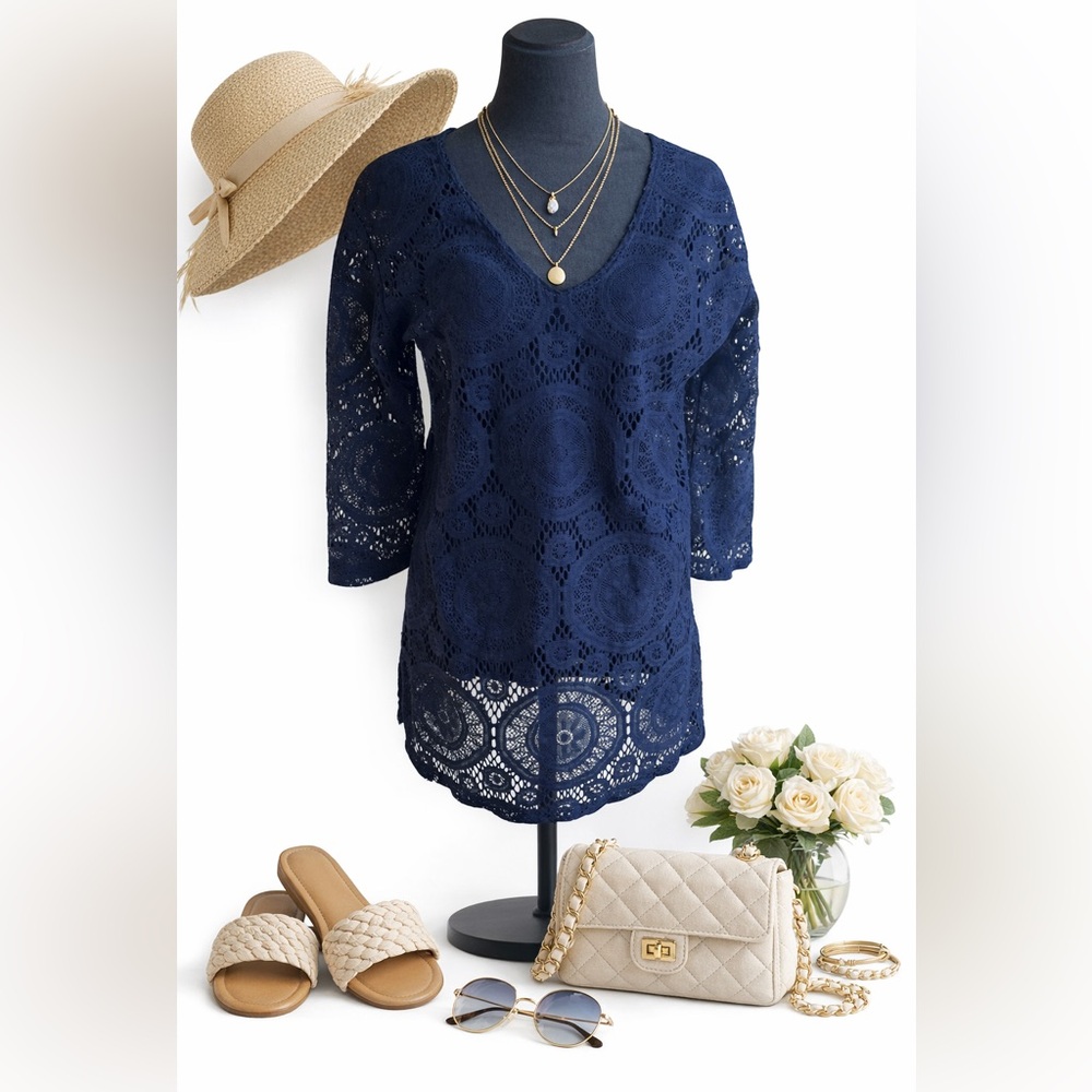 Navy Textured Women's Top - Picture 1 of 3